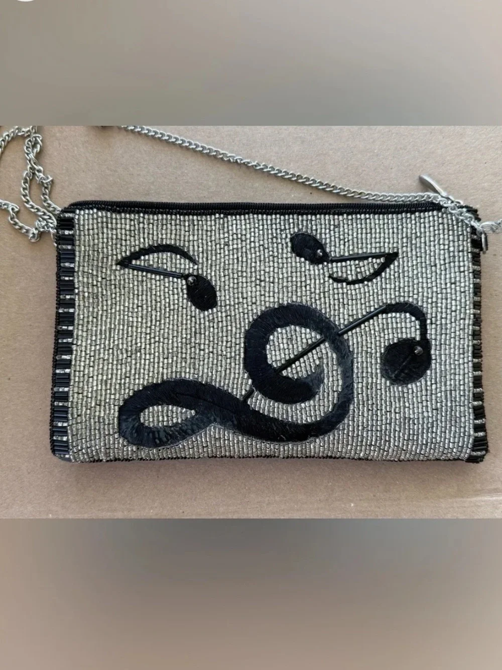 Mary Frances Beaded Silver and Black Crossbody Clutch - Women Bags